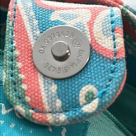 Sunny Hawaii Paisley Print Light Teal and Coral Handbag with Bamboo Handle VTG - Picture 7 of 9